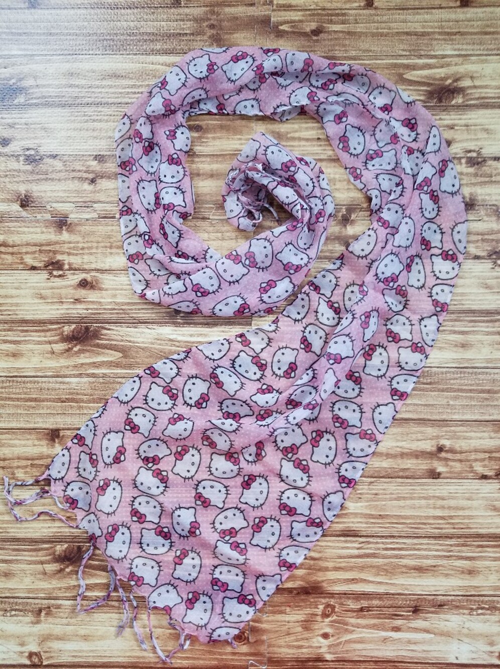 Hello Kitty Pink Scarf Sanrio Lightweight Kawaii Fringe Y2K